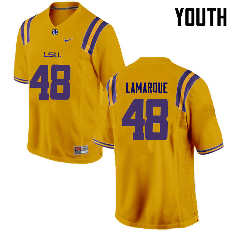 Youth LSU Tigers #48 Ronnie Lamarque College Football Jerseys Game-Gold